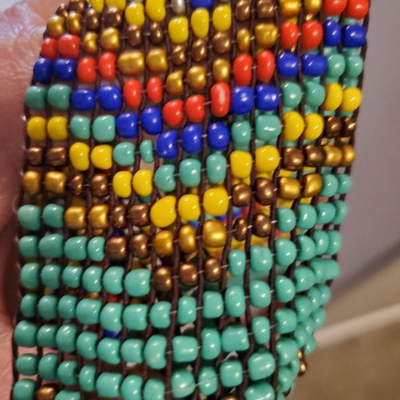 Beaded / wood elastic stretch belt. Bohemian - Picture 8 of 9